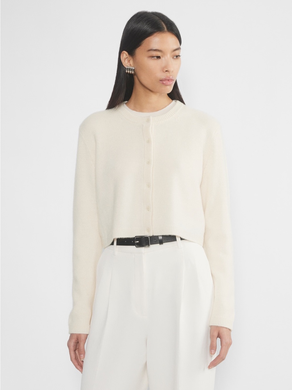 Aritzia Cashmere Relaxed Crew Cardigan Cream White
